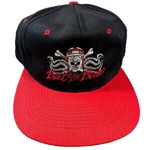 Vintage Biker BAD TO THE BONE Embroidered Big Logo Black and Red Snapback Hat